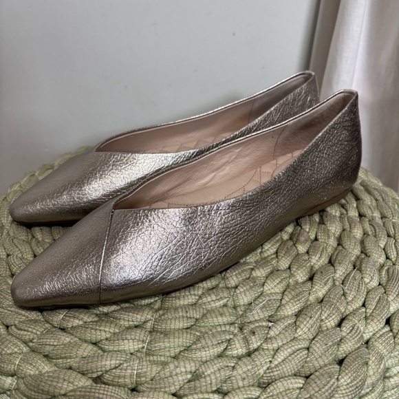 BIRDIES Goldfinch Champagne Gold Nappa Leather Point Toe Ballet Flat Size 11 - Picture 7 of 14